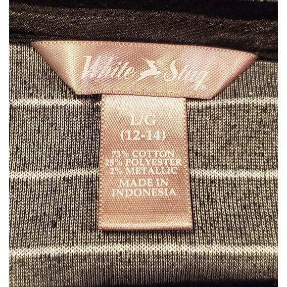 White Stag Velour Top Womens Sz L‎ Black Silver Metallic Long Sleeve - Picture 3 of 5